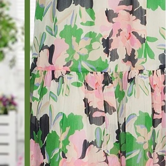 NWT TOMMY HILFIGER Isla Floral Print Chiffon V-Neck Tie Shoulder Midi Dress - Picture 6 of 14